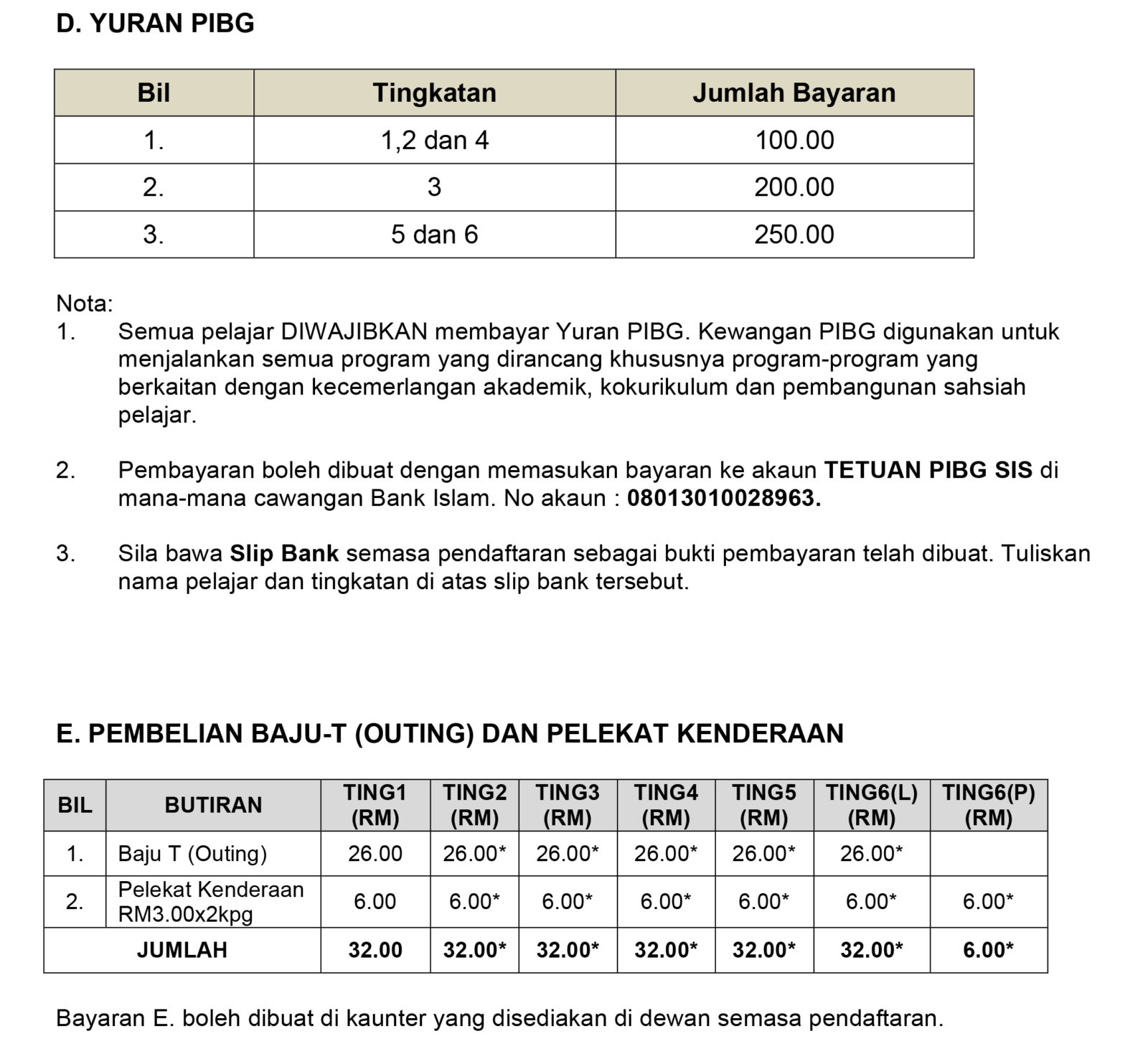 Yuran Persekolahan 2018 - Sekolah Izzuddin Shah (SIS), Ipoh